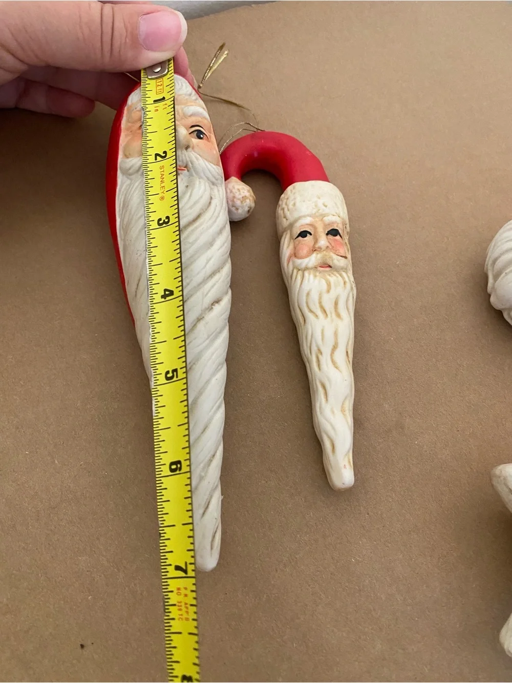 Vintage set of 4 Santa Ornaments - star, bell and icicle shapes, Belsnickle, red